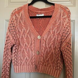 Pilcro cable knit cardigan sweater in copper